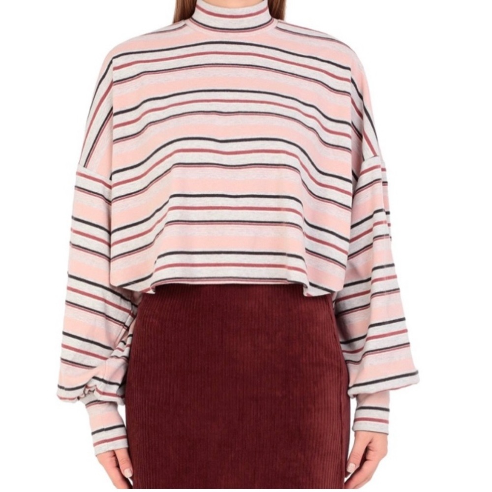 Free People Steph pink long sleeve striped top